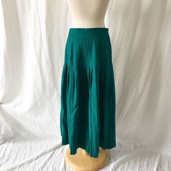 Vintage ONE + ONE green pleated wool skirt size S - Picture 7 of 10